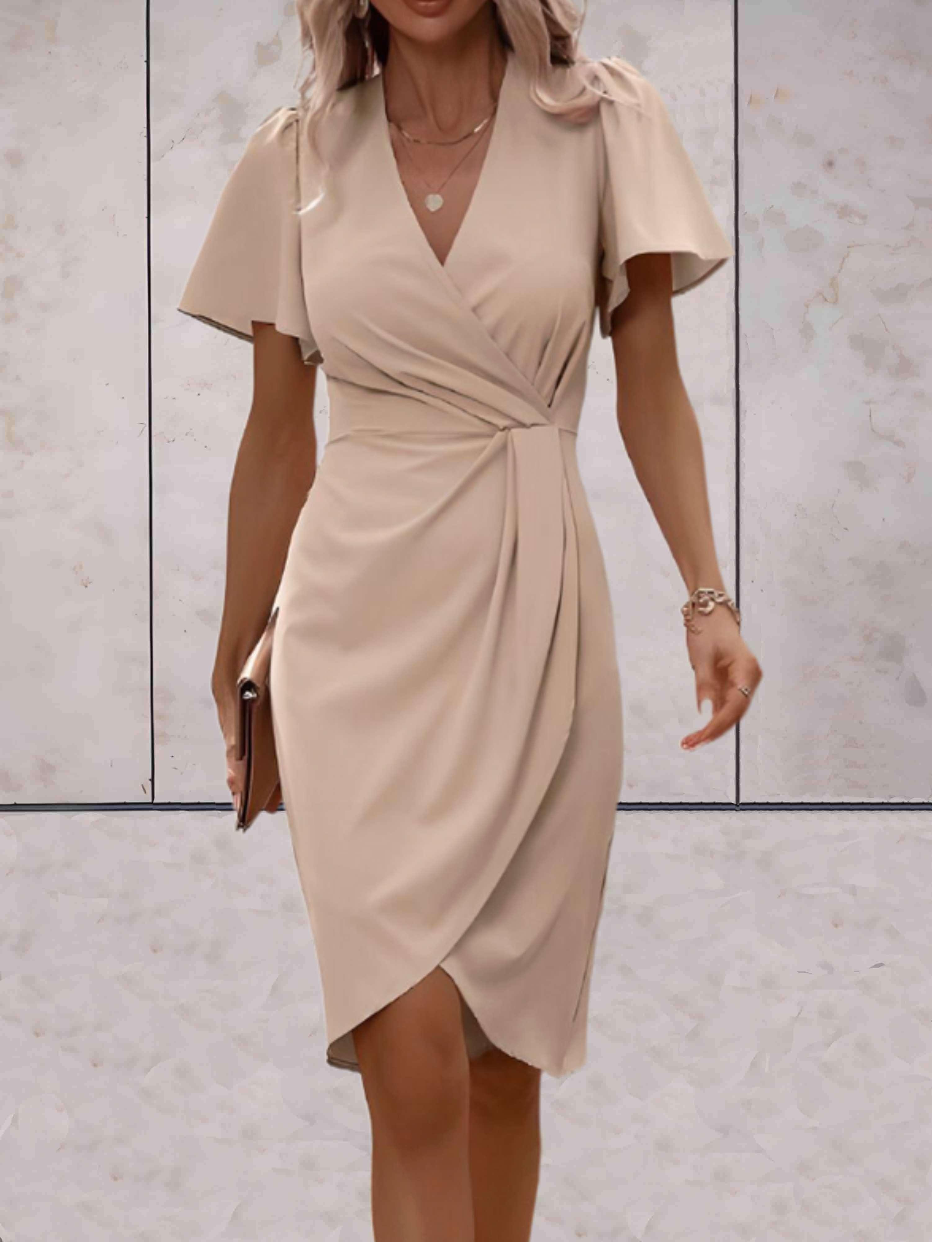 Adelaide Women's Wrap Dress – V Neck Elegant Midi Dress for Office & Evening Wear