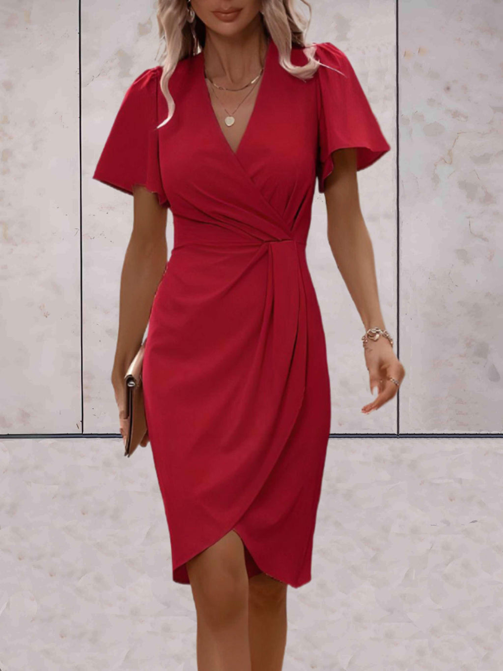 Adelaide Women's Wrap Dress – V Neck Elegant Midi Dress for Office & Evening Wear