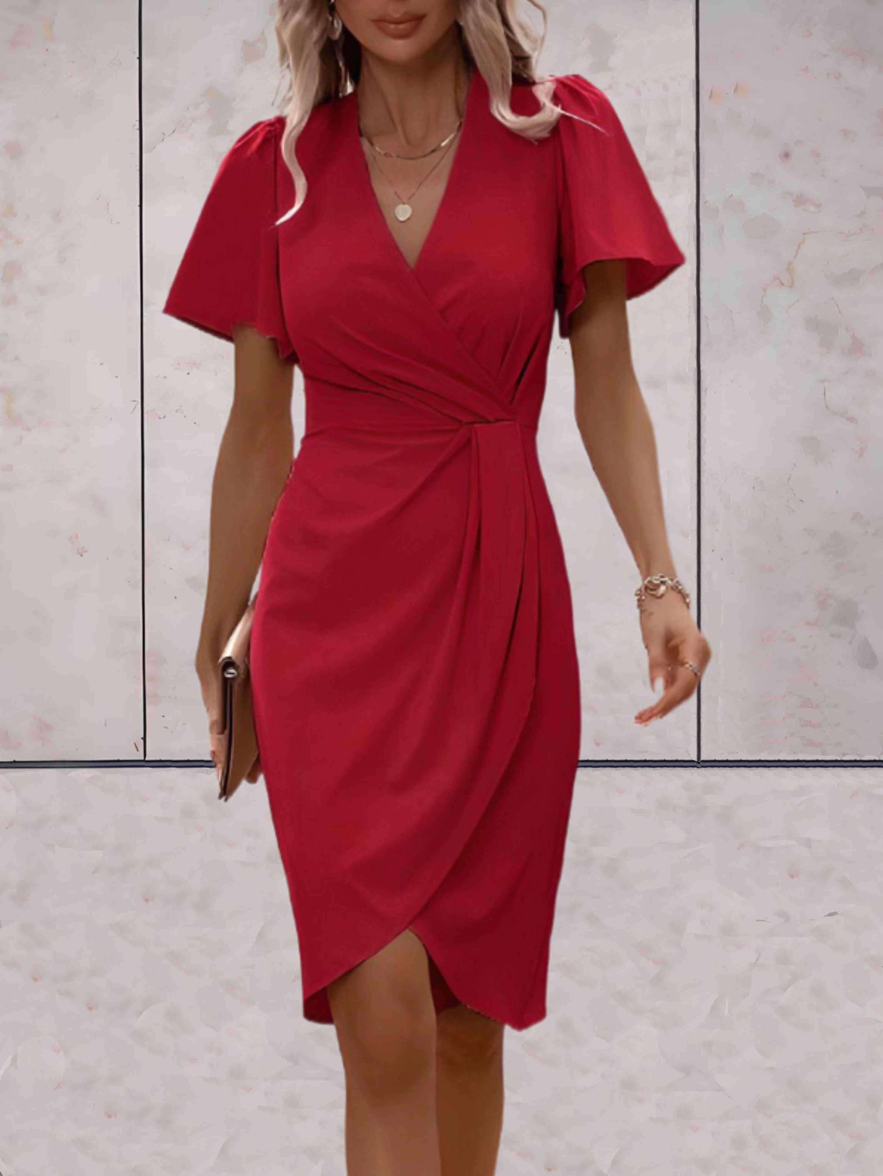 Adelaide Women's Wrap Dress – V Neck Elegant Midi Dress for Office & Evening Wear