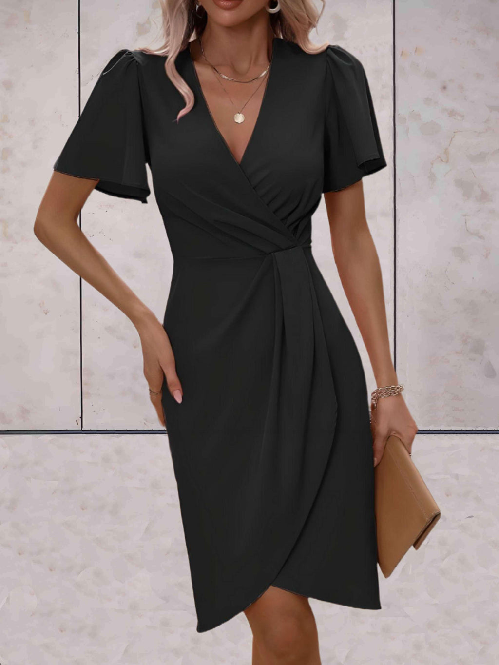Adelaide Women's Wrap Dress – V Neck Elegant Midi Dress for Office & Evening Wear
