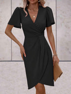 Adelaide Women's Wrap Dress – V Neck Elegant Midi Dress for Office & Evening Wear