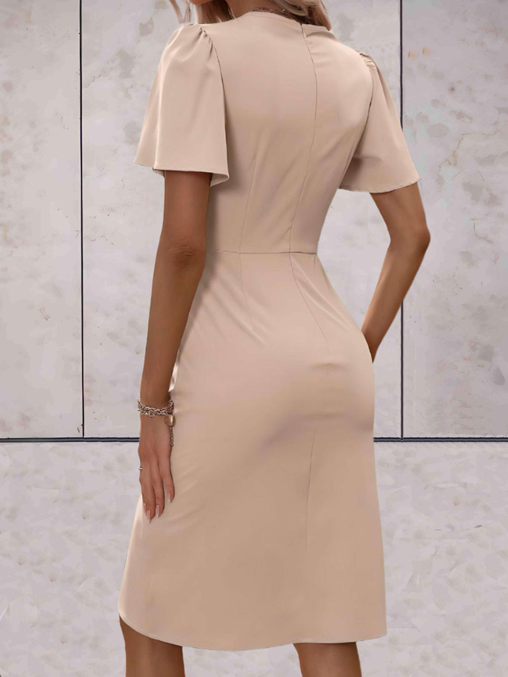 Adelaide Women's Wrap Dress – V Neck Elegant Midi Dress for Office & Evening Wear