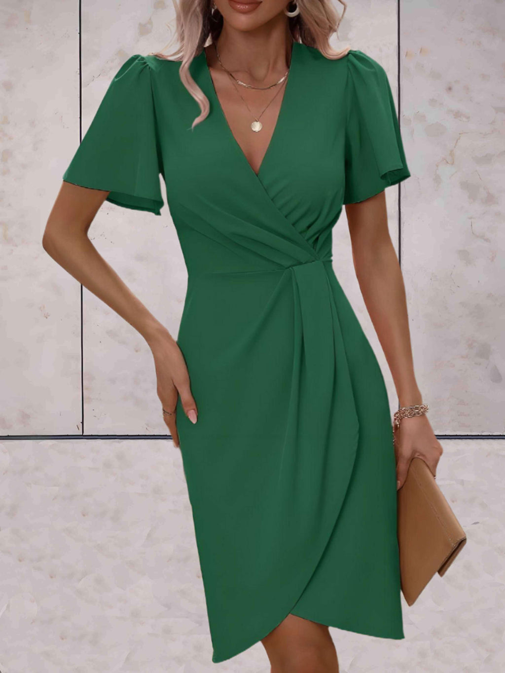 Adelaide Women's Wrap Dress – V Neck Elegant Midi Dress for Office & Evening Wear