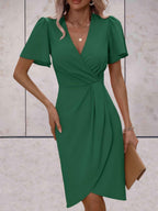 Adelaide Women's Wrap Dress – V Neck Elegant Midi Dress for Office & Evening Wear