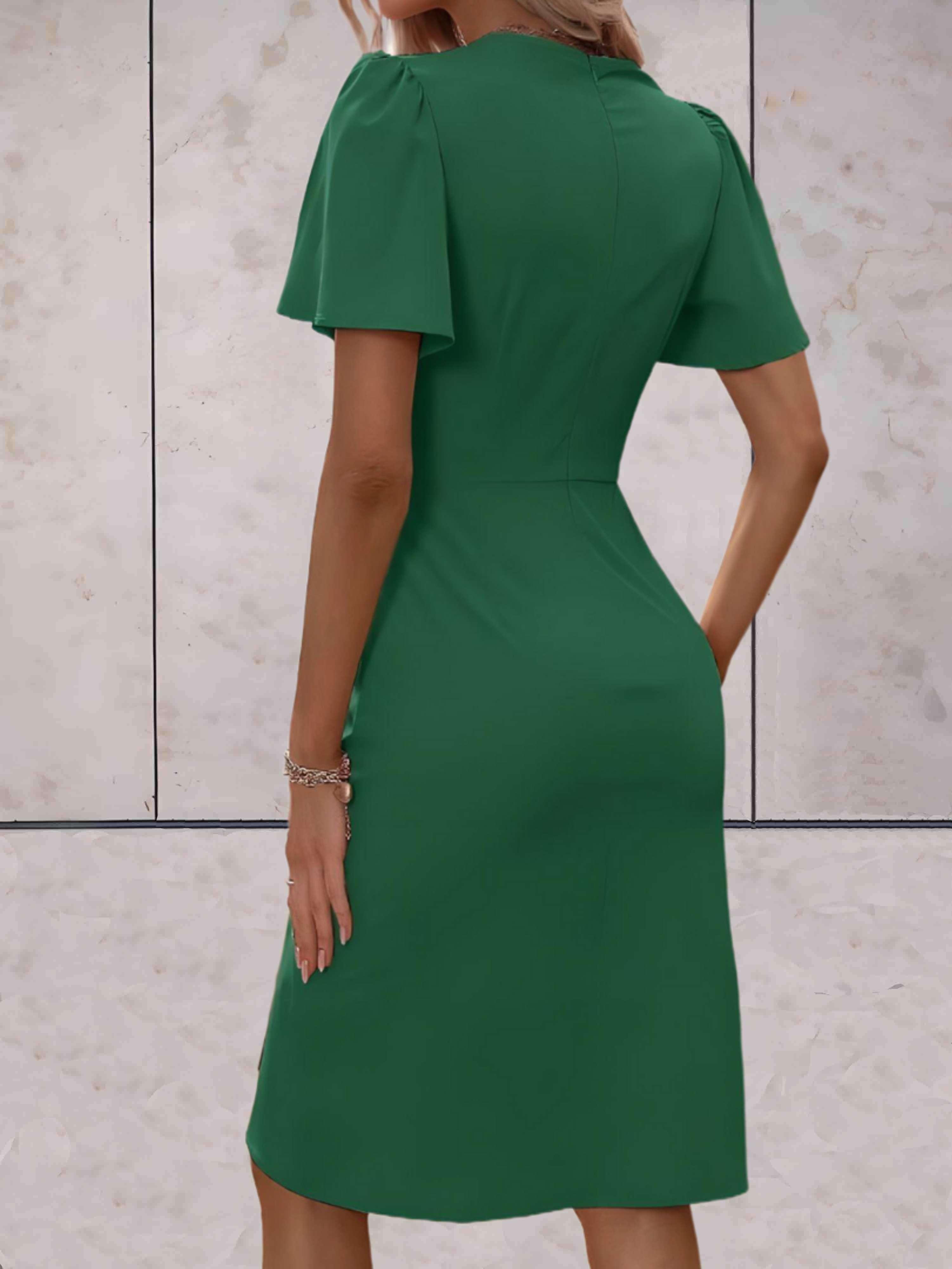 Adelaide Women's Wrap Dress – V Neck Elegant Midi Dress for Office & Evening Wear