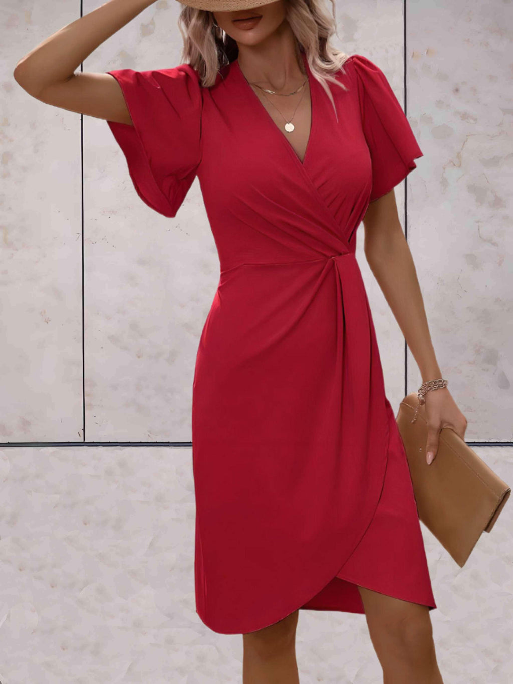 Adelaide Women's Wrap Dress – V Neck Elegant Midi Dress for Office & Evening Wear