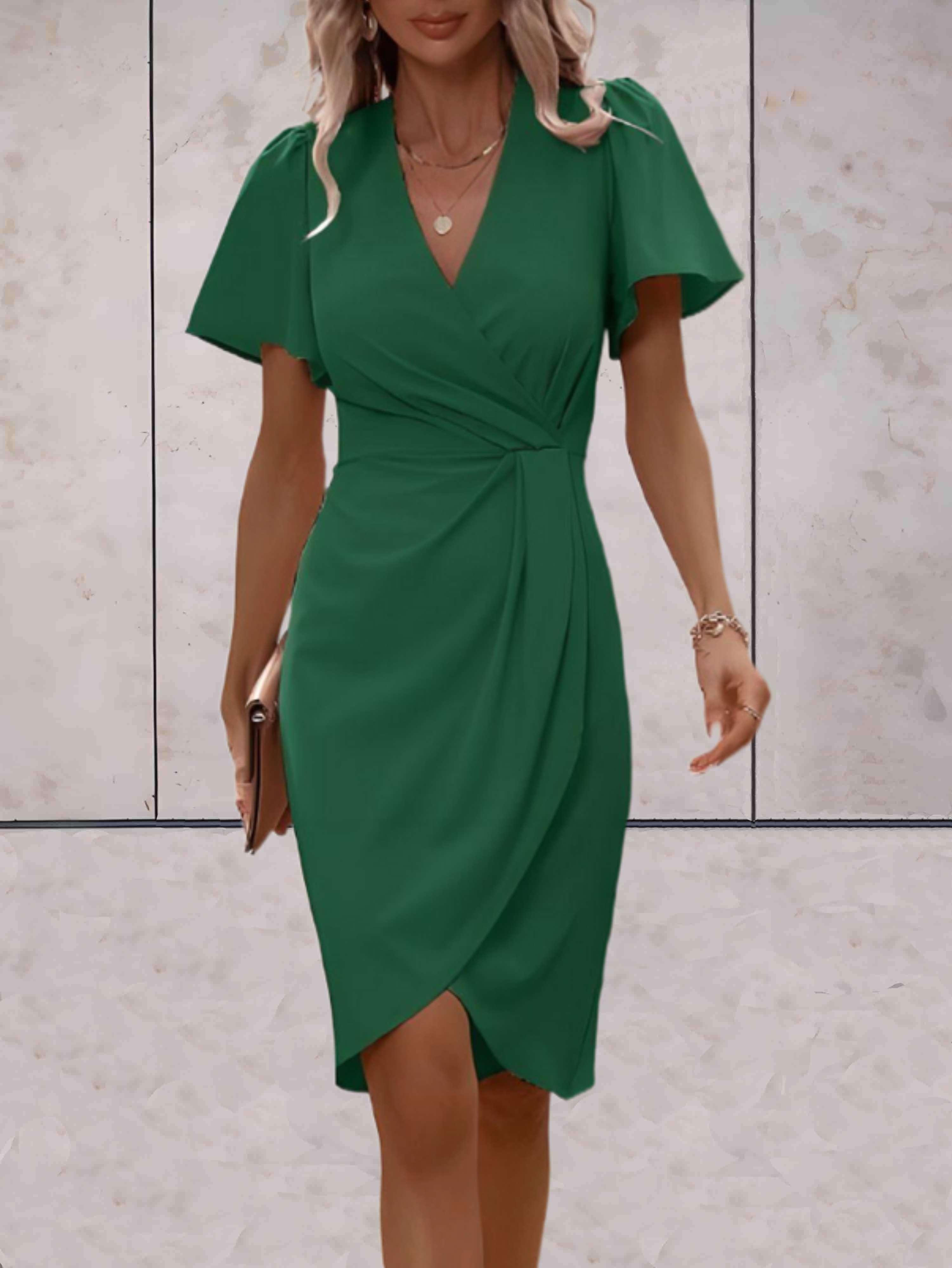 Adelaide Women's Wrap Dress – V Neck Elegant Midi Dress for Office & Evening Wear
