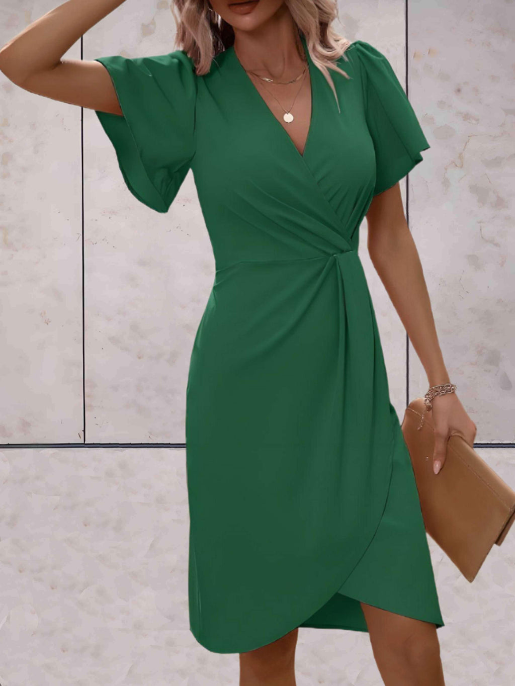 Adelaide Women's Wrap Dress – V Neck Elegant Midi Dress for Office & Evening Wear