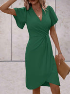 Adelaide Women's Wrap Dress – V Neck Elegant Midi Dress for Office & Evening Wear