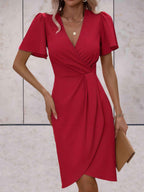 Adelaide Women's Wrap Dress – V Neck Elegant Midi Dress for Office & Evening Wear