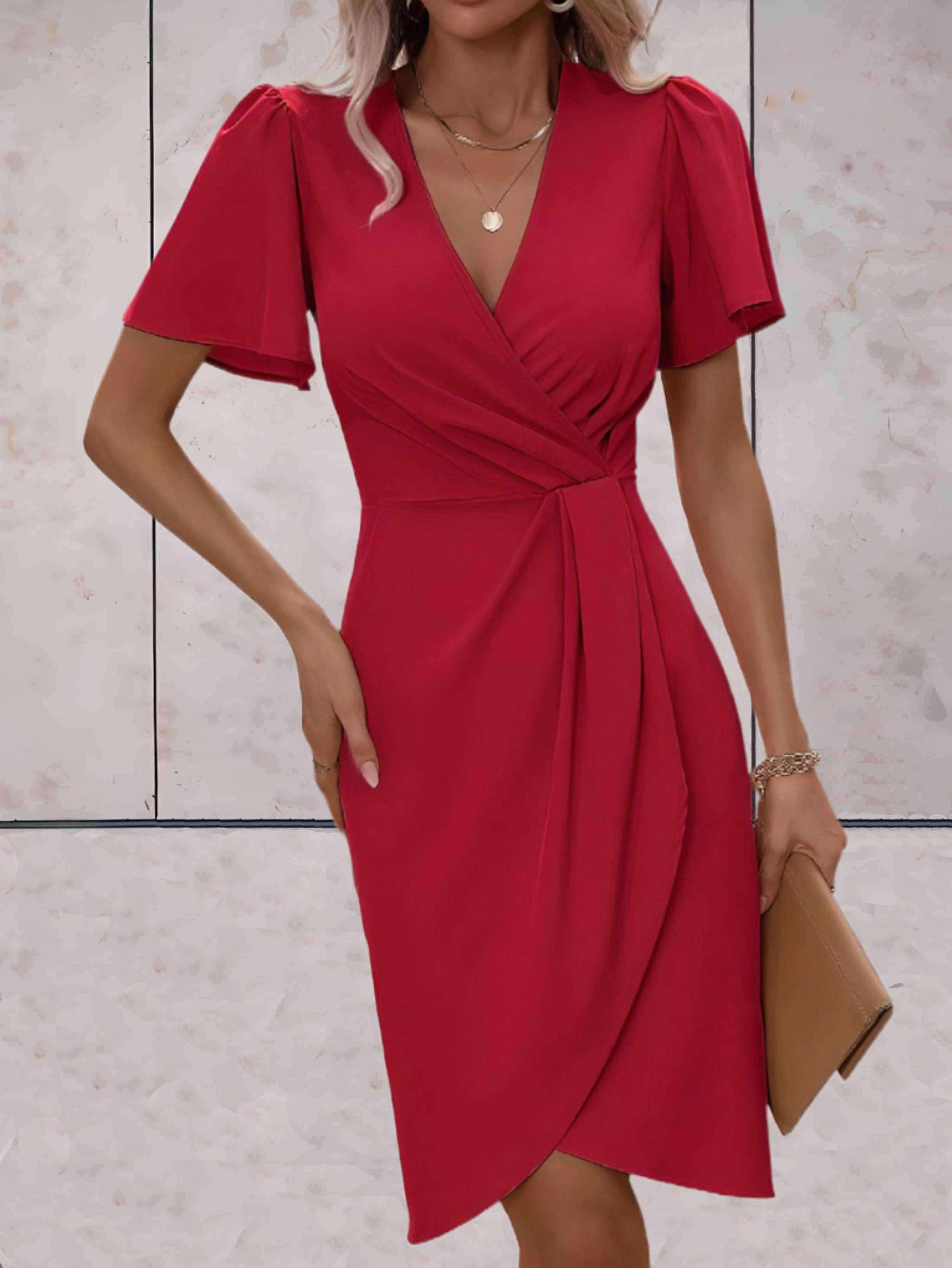 Adelaide Women's Wrap Dress – V Neck Elegant Midi Dress for Office & Evening Wear