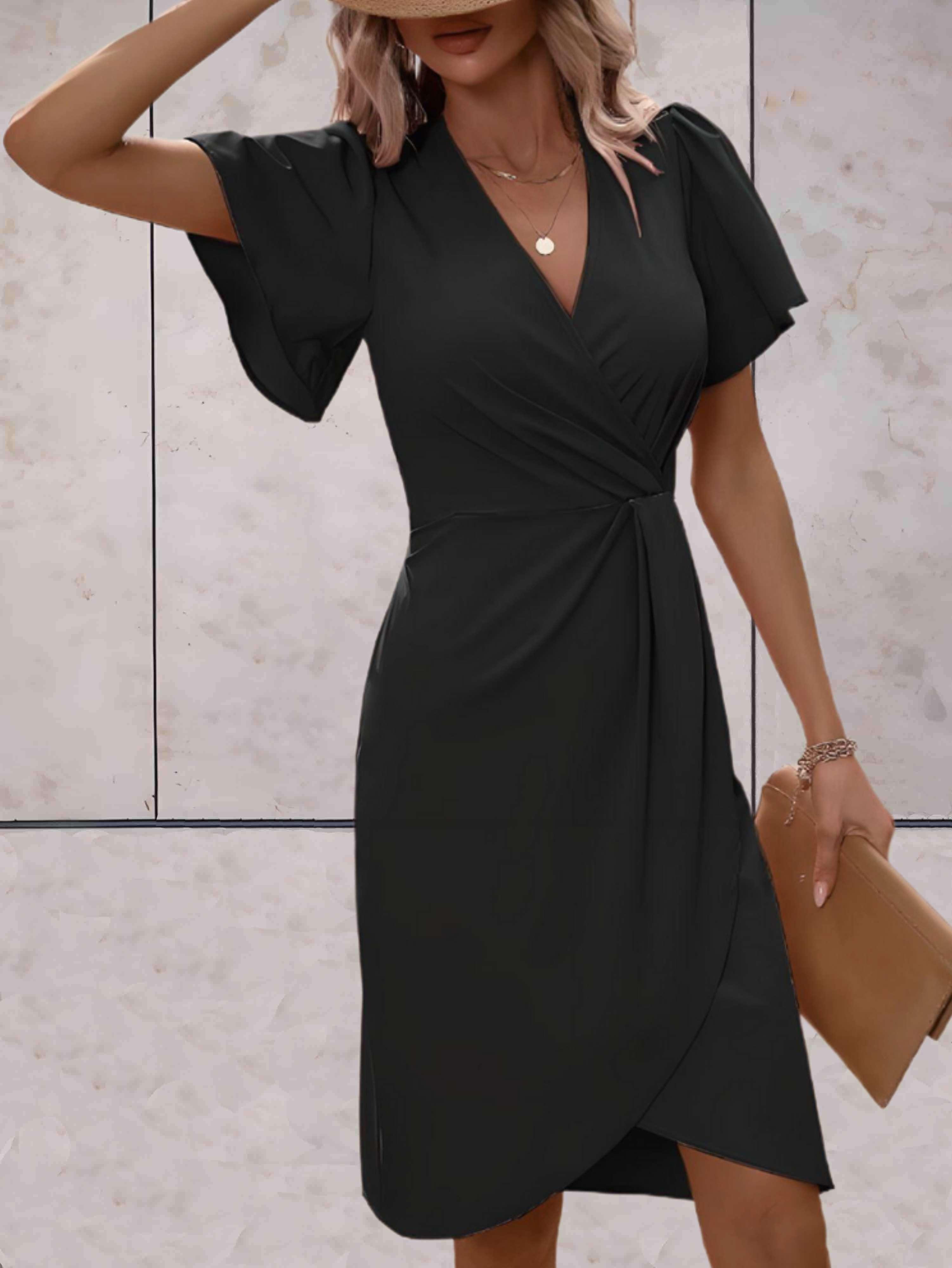 Adelaide Women's Wrap Dress – V Neck Elegant Midi Dress for Office & Evening Wear