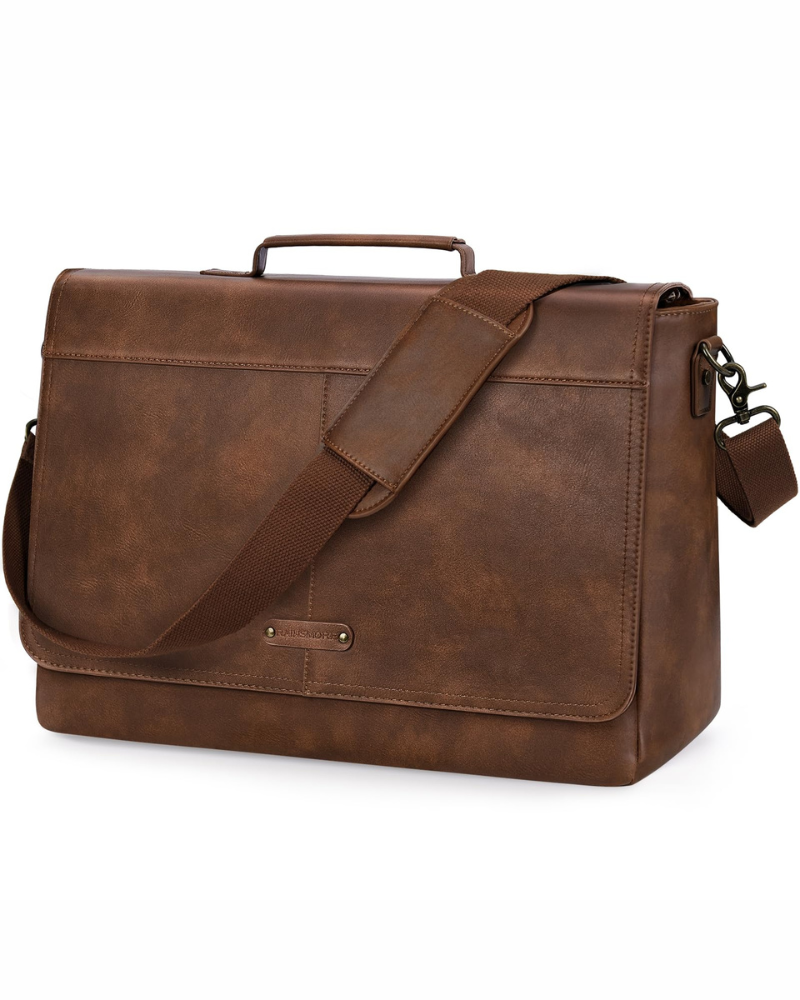 Douglas Men's PU Leather Laptop Messenger Bag – 15.6 Inch Business Satchel