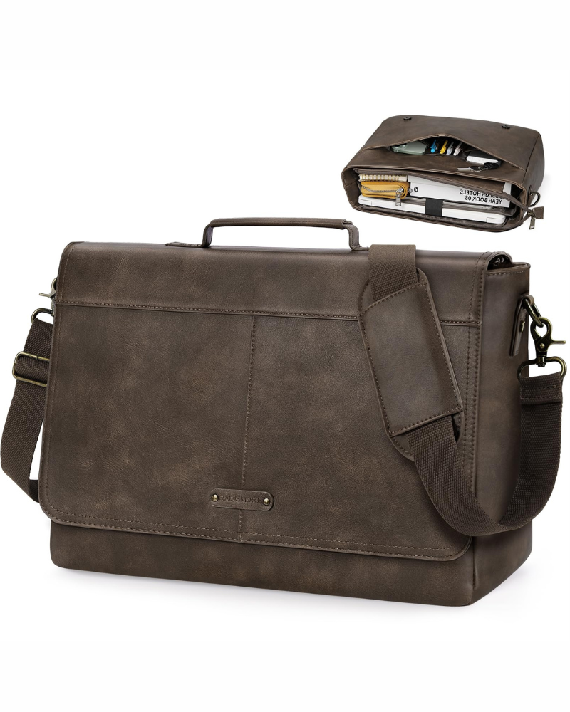 Douglas Men's PU Leather Laptop Messenger Bag – 15.6 Inch Business Satchel