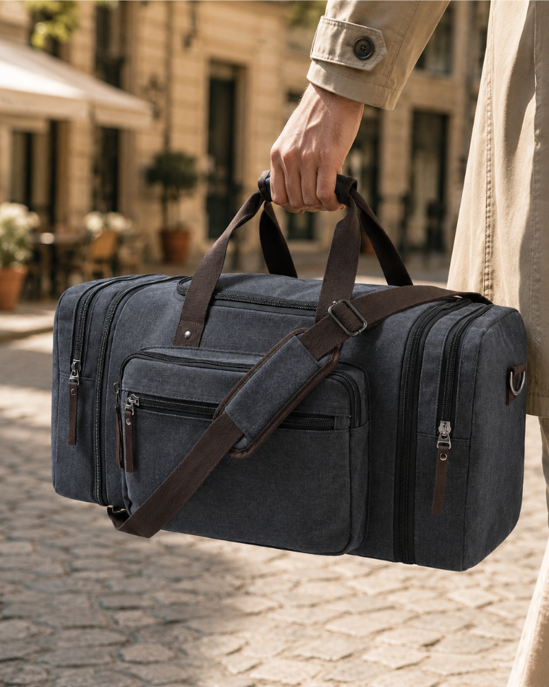 Brody 70L Canvas Travel Duffel Bag – Expandable Weekend Holdall with Multiple Pockets