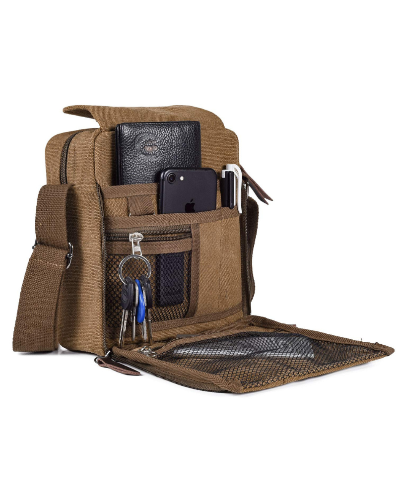 Lewis Men's Canvas Messenger Bag – Small Crossbody Shoulder Bag with Multiple Pockets