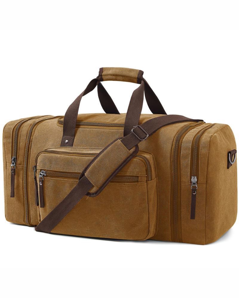 Brody 70L Canvas Travel Duffel Bag – Expandable Weekend Holdall with Multiple Pockets
