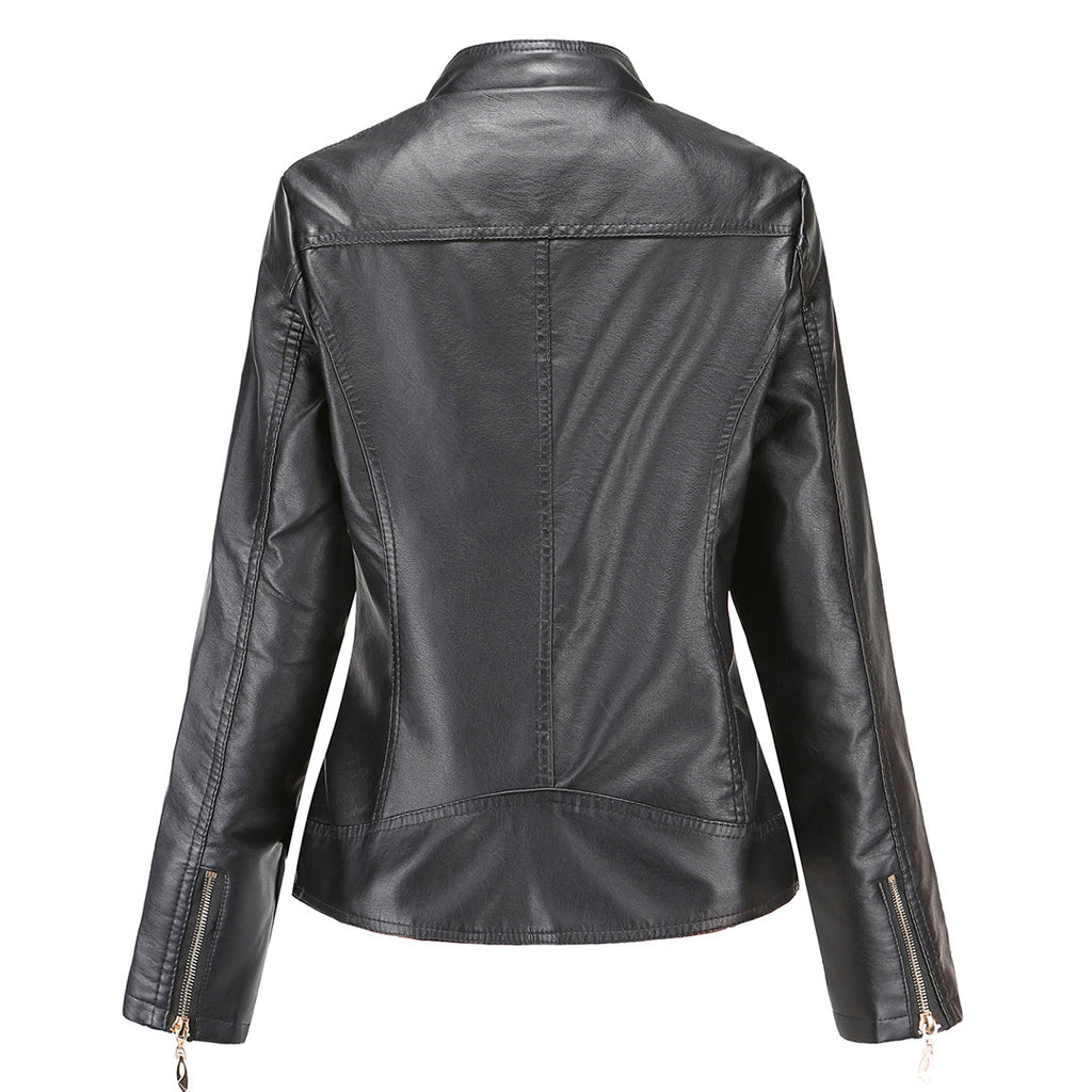 Valerie Women's Leather Jacket – Genuine Leather Zip Up Stand Collar Biker Jacket