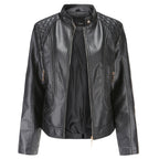 Valerie Women's Leather Jacket – Genuine Leather Zip Up Stand Collar Biker Jacket