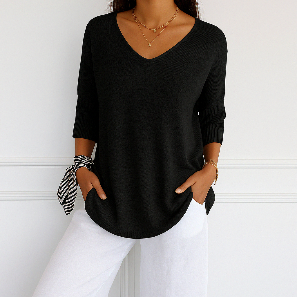 Josephine Women's V Neck Jumper – Fine Knit Soft Long Sleeve Lightweight Sweater