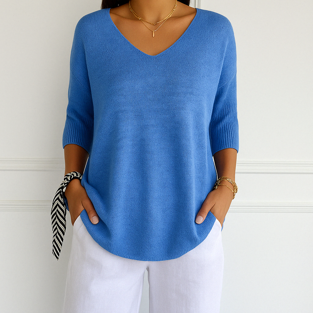 Josephine Women's V Neck Jumper – Fine Knit Soft Long Sleeve Lightweight Sweater