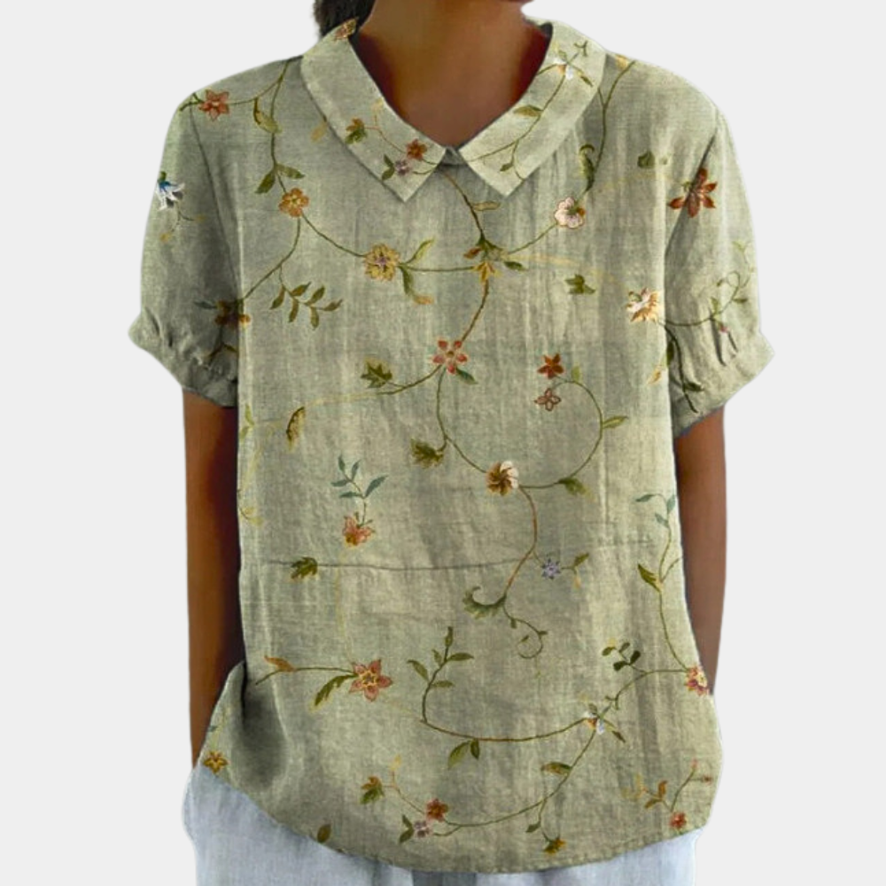 Felicity Women's Floral Blouse – Short Sleeve Round Neck Casual Summer Top