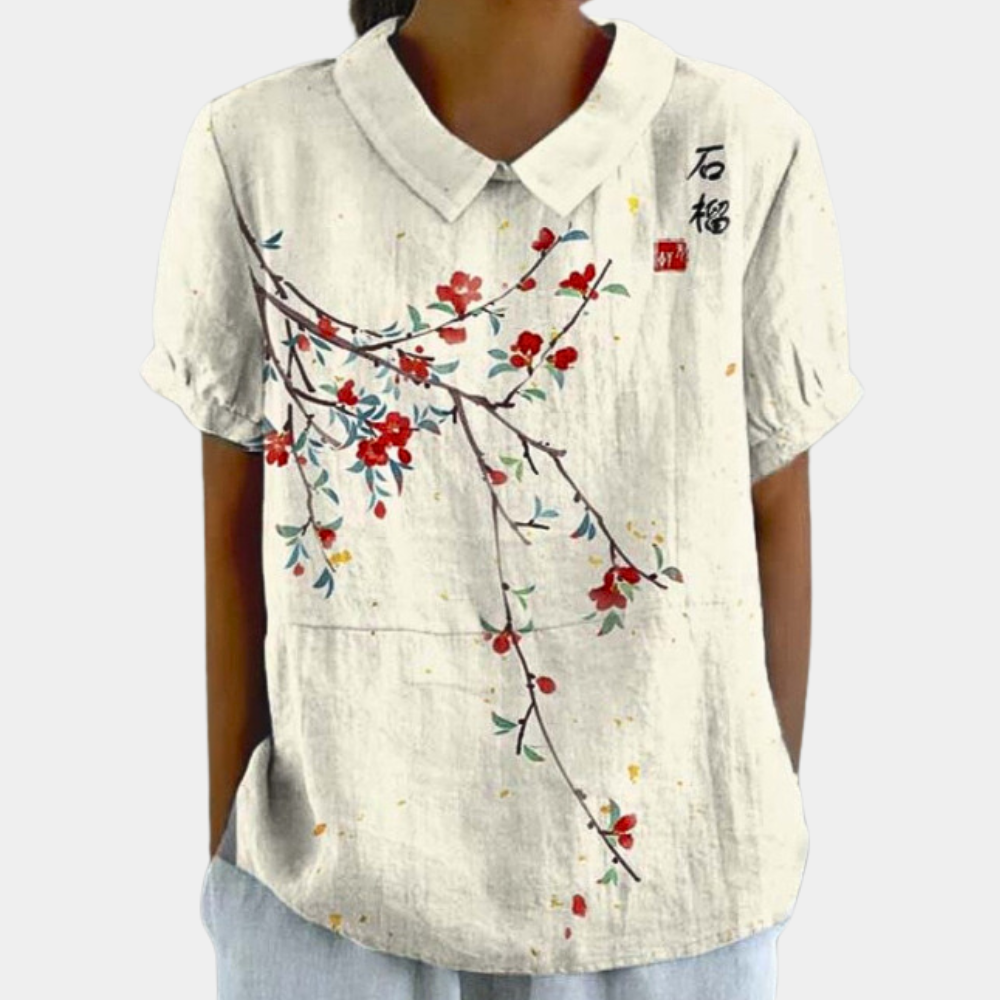 Felicity Women's Floral Blouse – Short Sleeve Round Neck Casual Summer Top
