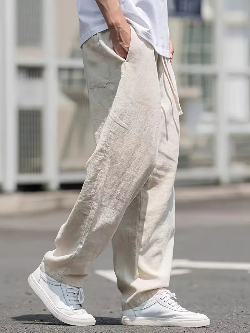 Nathan Men's Linen Trousers – Relaxed Fit Breathable Casual Summer Trousers