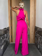 Blythe Women's Wide-Leg Jumpsuit – Sleeveless Shirt Collar, Cut-Outs & Pockets