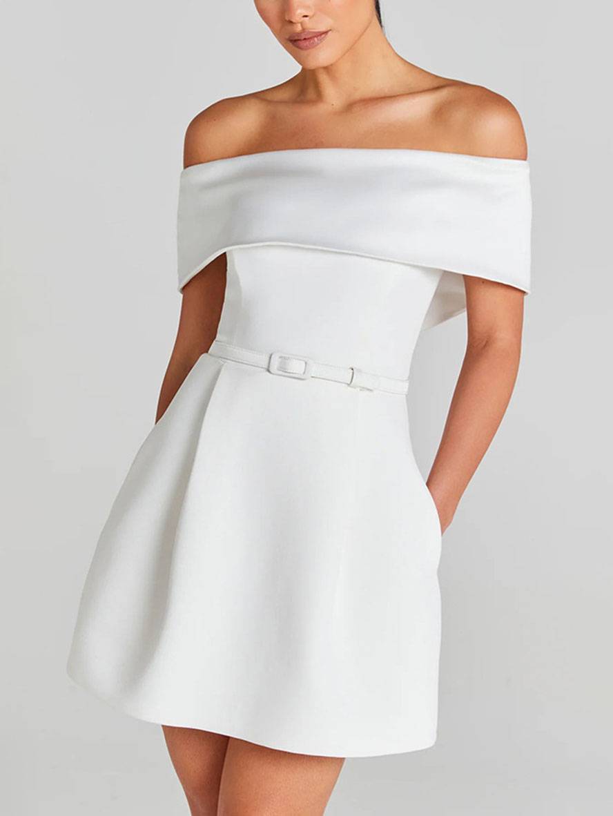 Rosalie Women's Skater Dress – Sleeveless Boat Neck Belted Cocktail Midi Dress