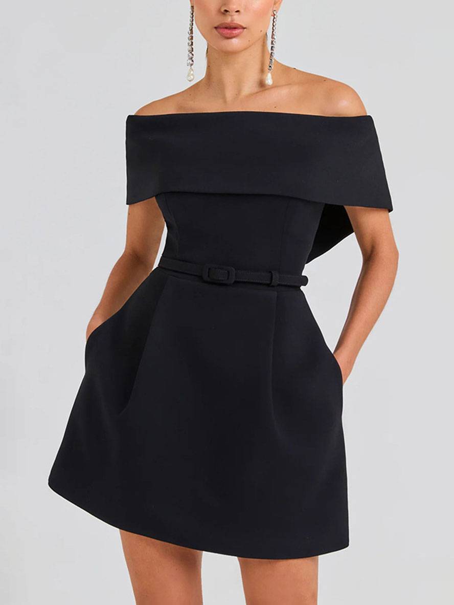 Rosalie Women's Skater Dress – Sleeveless Boat Neck Belted Cocktail Midi Dress