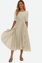 Evangeline Women's Lace Midi Dress – Chiffon A-Line Elegant Occasion Dress