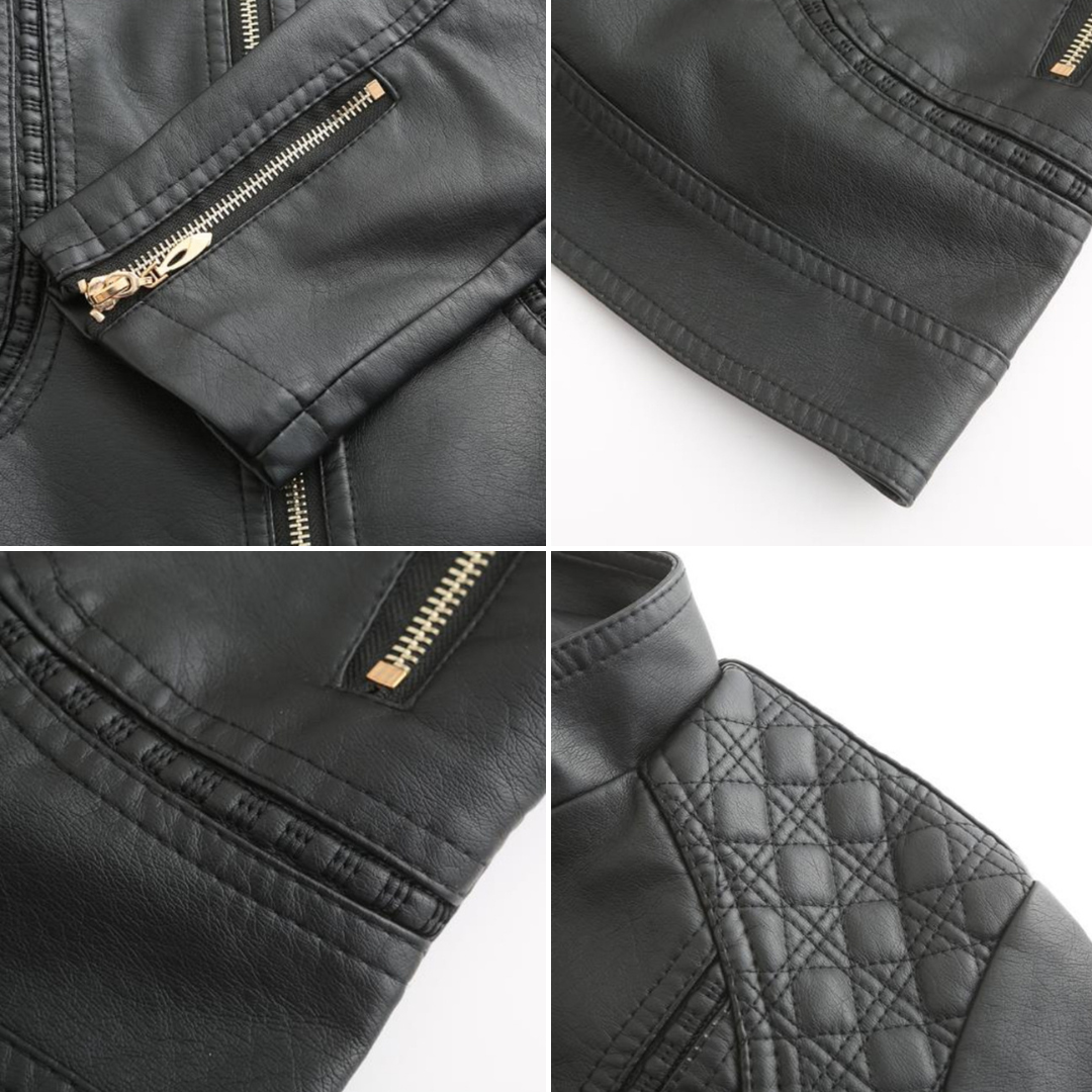 Valerie Women's Leather Jacket – Genuine Leather Zip Up Stand Collar Biker Jacket