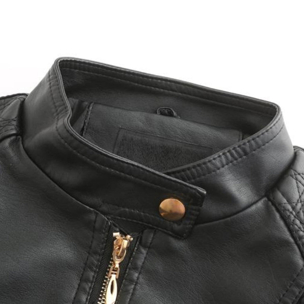 Valerie Women's Leather Jacket – Genuine Leather Zip Up Stand Collar Biker Jacket