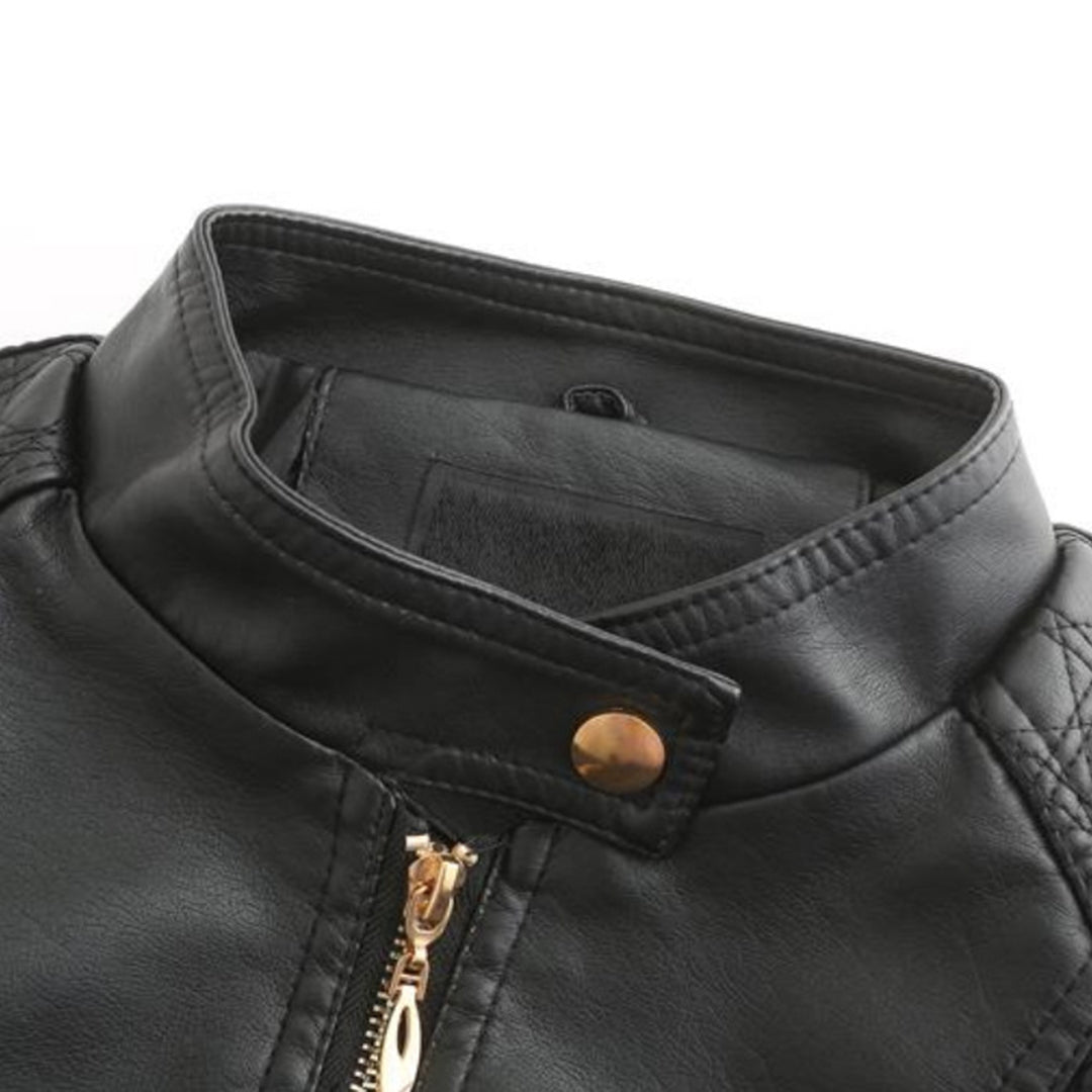 Valerie Women's Leather Jacket – Genuine Leather Zip Up Stand Collar Biker Jacket