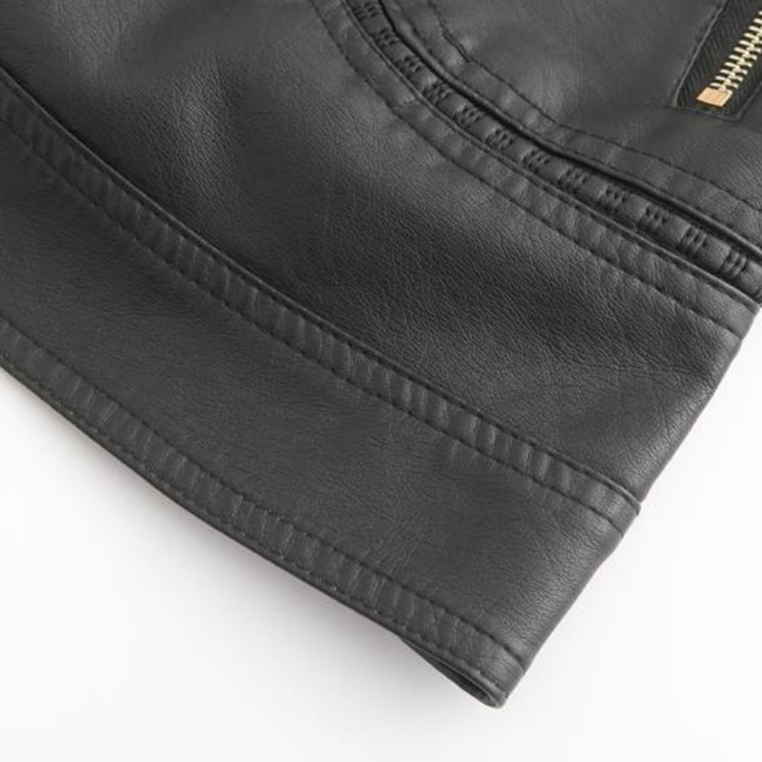 Valerie Women's Leather Jacket – Genuine Leather Zip Up Stand Collar Biker Jacket
