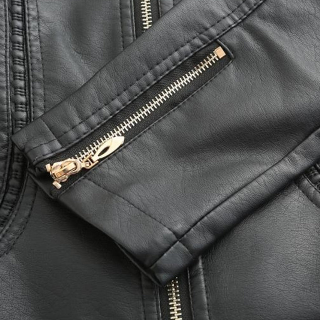 Valerie Women's Leather Jacket – Genuine Leather Zip Up Stand Collar Biker Jacket
