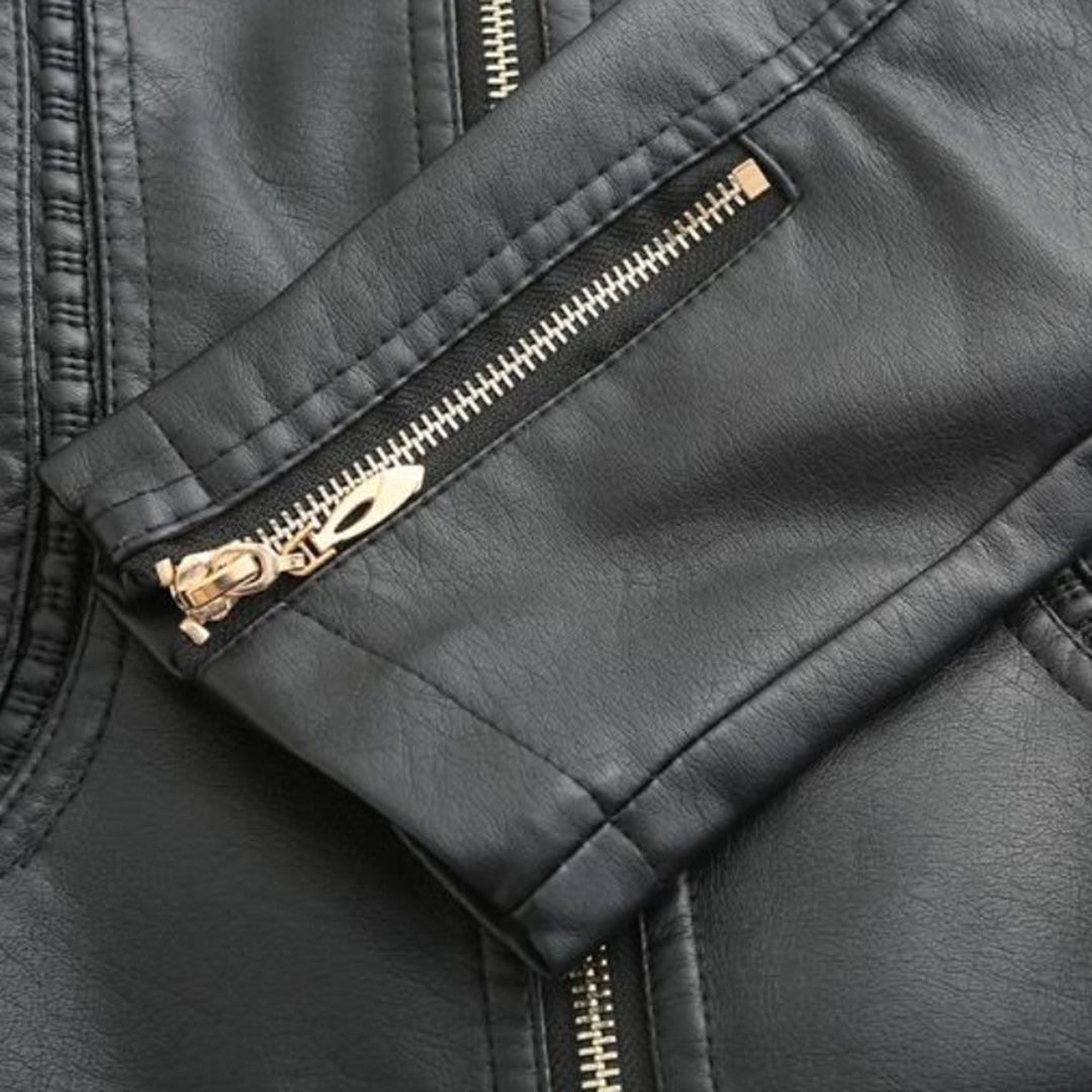 Valerie Women's Leather Jacket – Genuine Leather Zip Up Stand Collar Biker Jacket