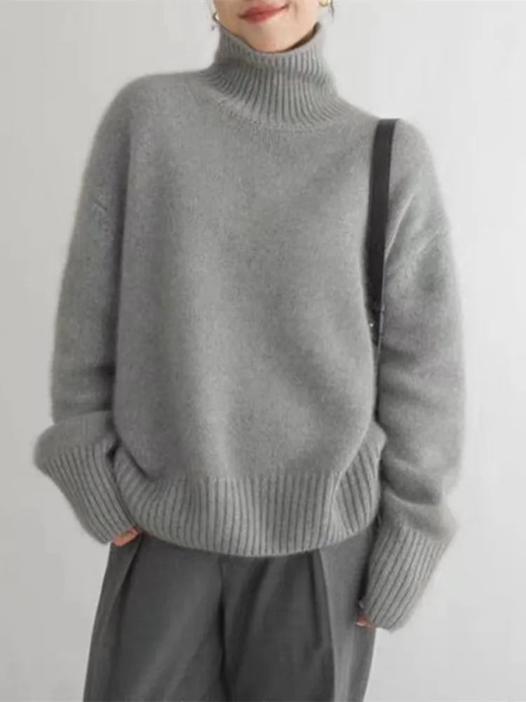 Juliette Women's Wool Roll Neck Jumper – Soft Knit Long Sleeve Winter Sweater