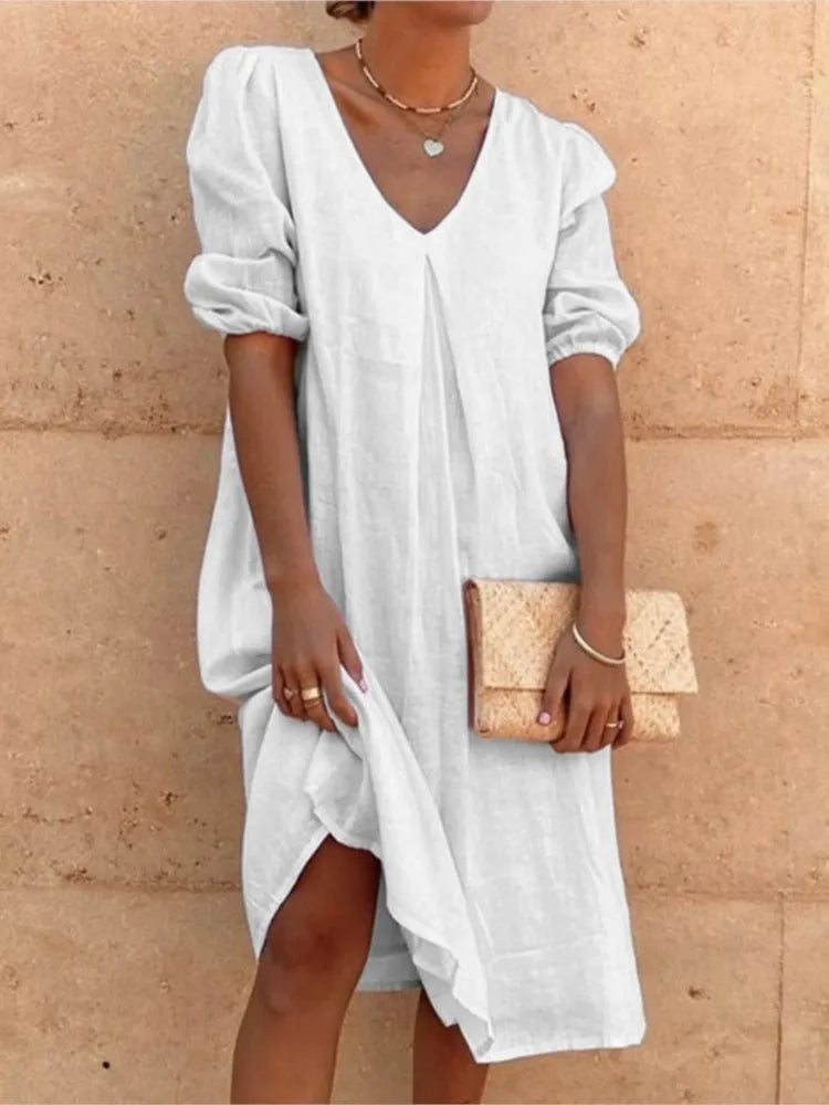 Natalie Women's Midi Dress – Sleeveless V Neck Summer Casual Elegant Dress