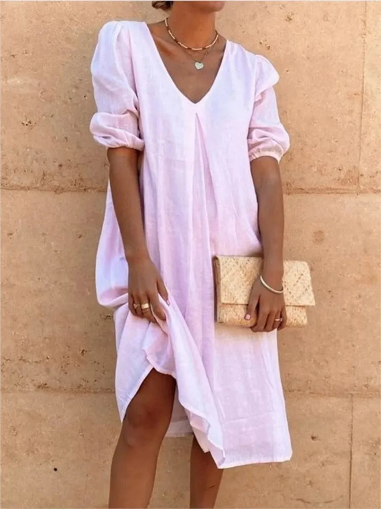 Natalie Women's Midi Dress – Sleeveless V Neck Summer Casual Elegant Dress