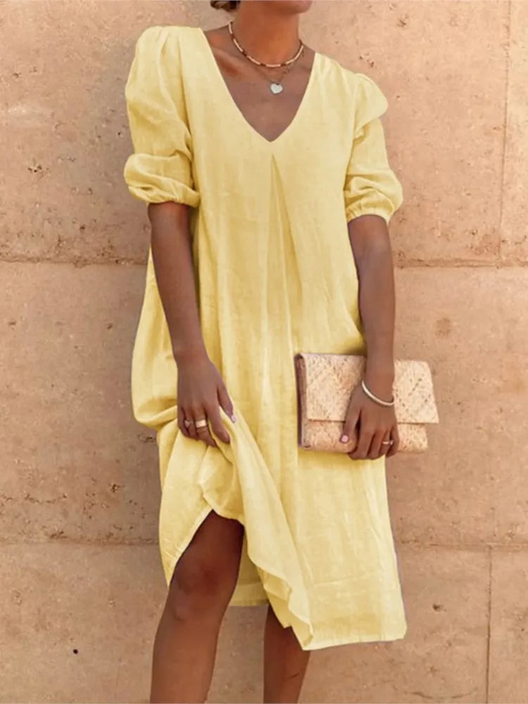 Natalie Women's Midi Dress – Sleeveless V Neck Summer Casual Elegant Dress