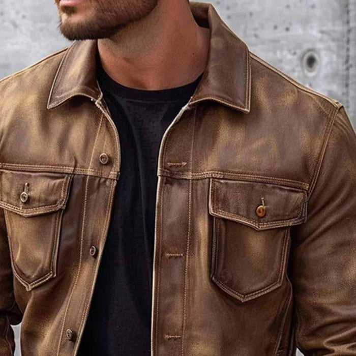 Montgomery Men's Vintage Leather Jacket – Classic Tailored Smart Casual Blazer