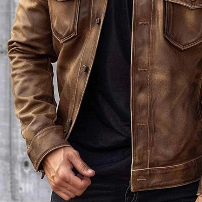 Montgomery Men's Vintage Leather Jacket – Classic Tailored Smart Casual Blazer