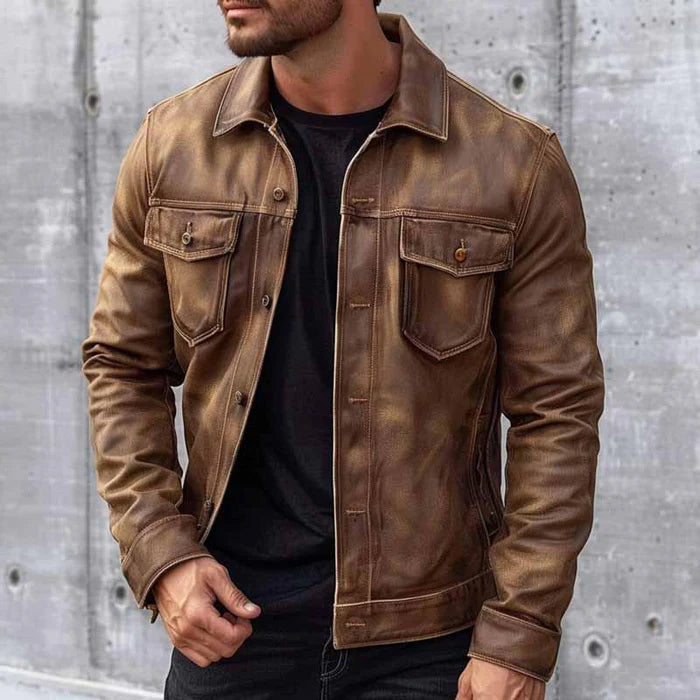 Montgomery Men's Vintage Leather Jacket – Classic Tailored Smart Casual Blazer