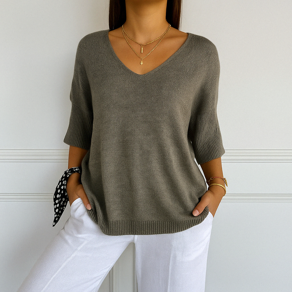 Josephine Women's V Neck Jumper – Fine Knit Soft Long Sleeve Lightweight Sweater