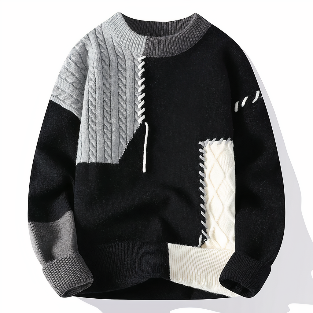 Gareth Men's Patchwork Jumper – Soft Warm Knit for Smart-Casual Autumn Style