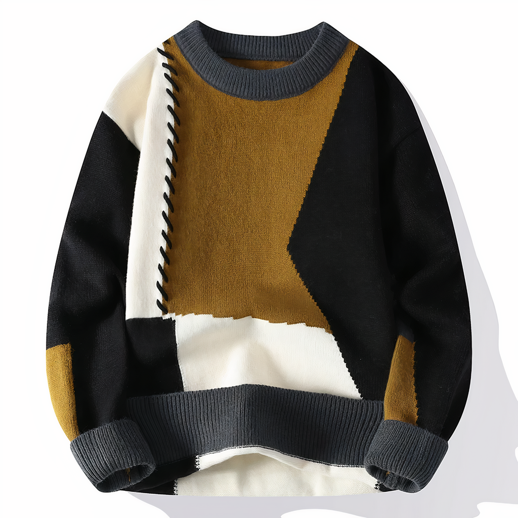 Gareth Men's Patchwork Jumper – Soft Warm Knit for Smart-Casual Autumn Style