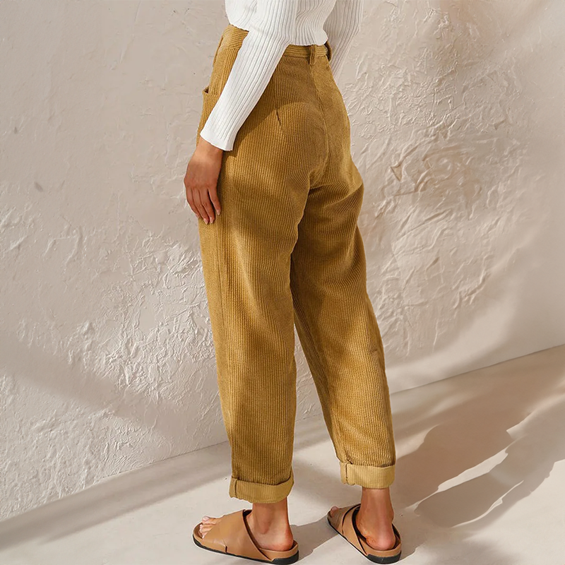 Harriet Women's Corduroy Trousers – High Waist Wide Leg Casual Smart Trousers