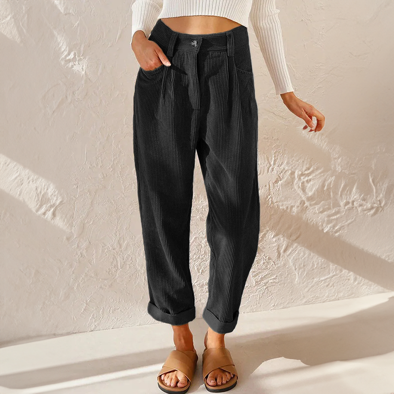 Harriet Women's Corduroy Trousers – High Waist Wide Leg Casual Smart Trousers